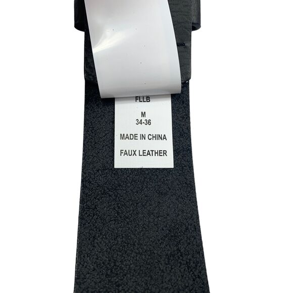 Sun + Stone Mens Faux Leather Textured Belt Black M 34-36 - Picture 4 of 4